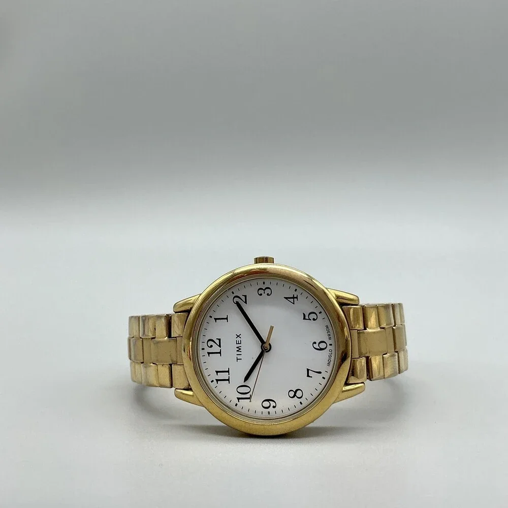Timex Indiglo WR30M Womens Watch 30mm White Dial Gold Tone Bracelet New Battery